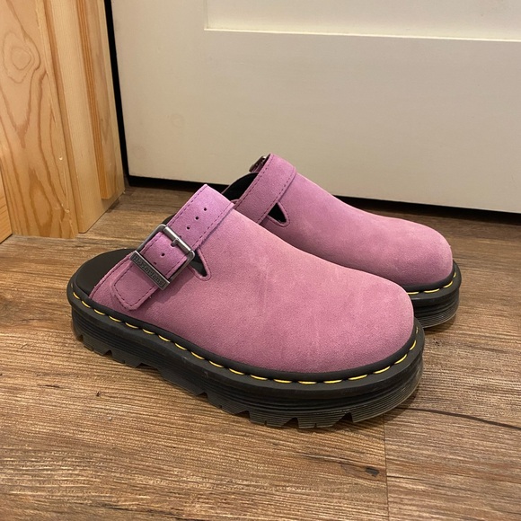 Dr. Martens Shoes - Dr. Martens Pink Suede Platform Clogs